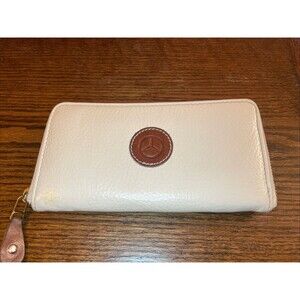 Mercedes-Benz Women’s Zip Around Genuine Leather Wallet Clutch Cream Tan
